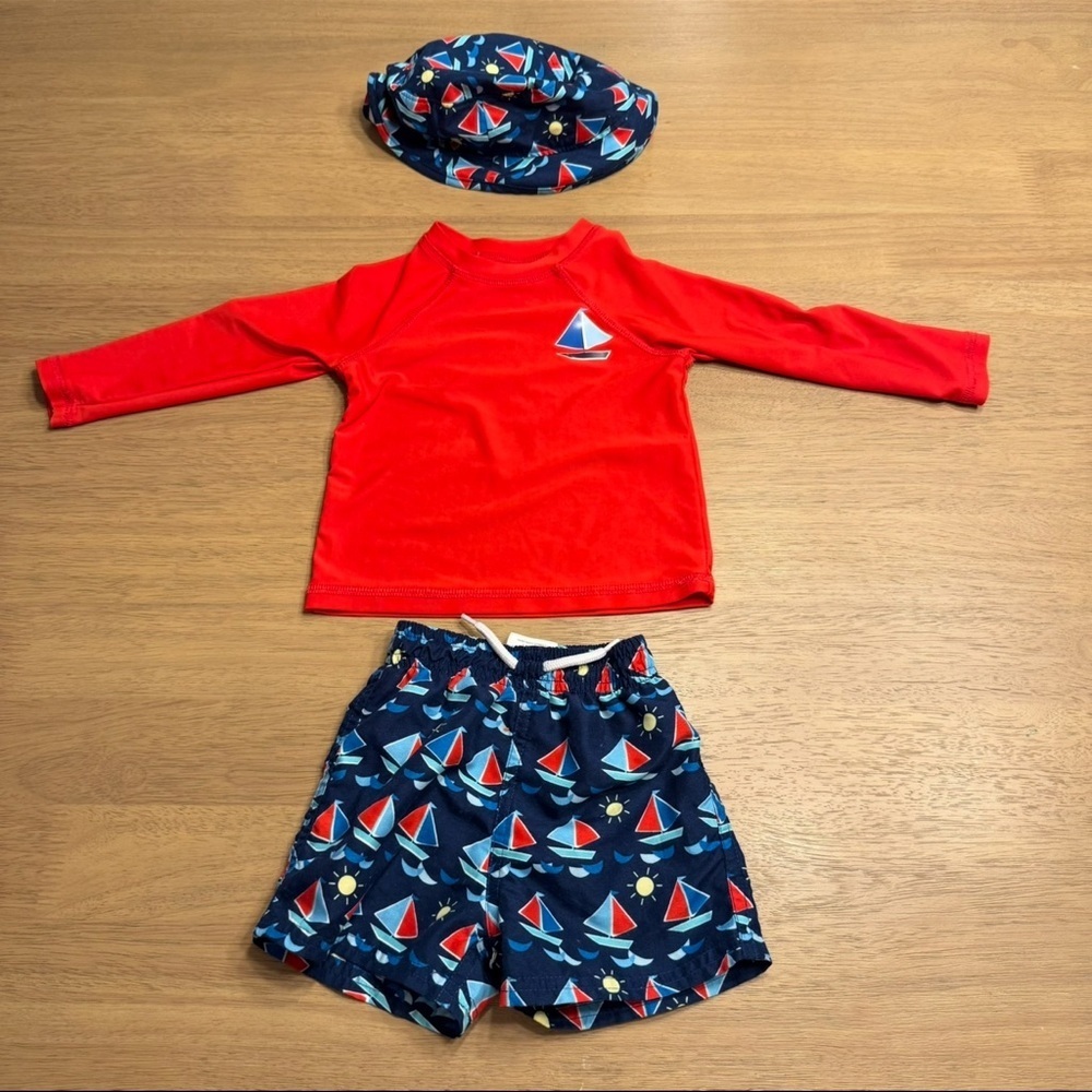 Adorable sail boat boys bathing suit set 12M